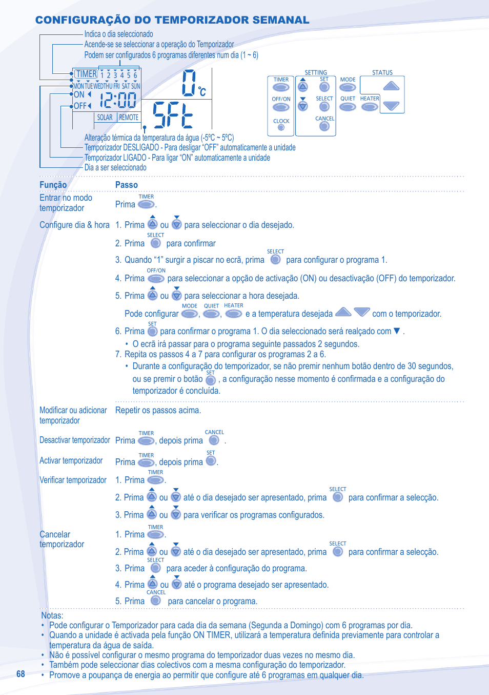 Configuração do temporizador semanal | Panasonic WHMDC09C3E8 User Manual | Page 68 / 92