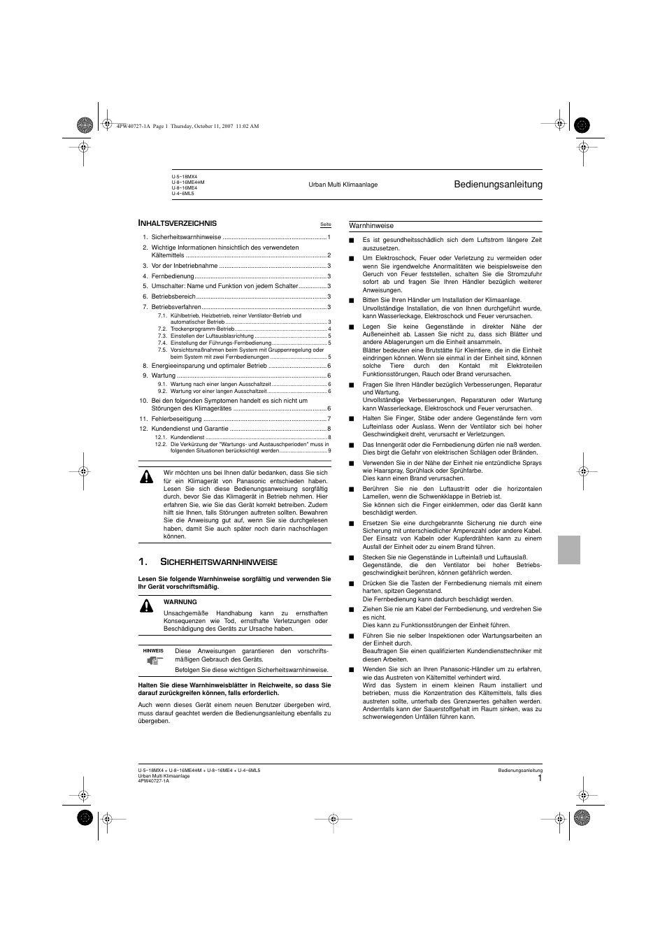 Bedienungsanleitung | Panasonic U12ME4 User Manual | Page 11 / 76