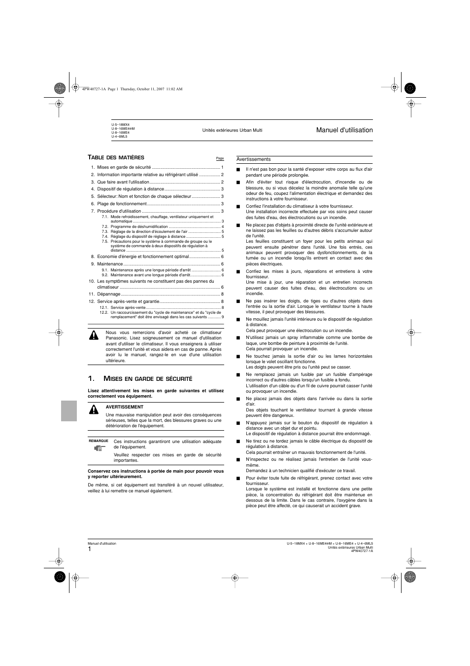 Manuel d'utilisation | Panasonic U12ME4 User Manual | Page 20 / 76