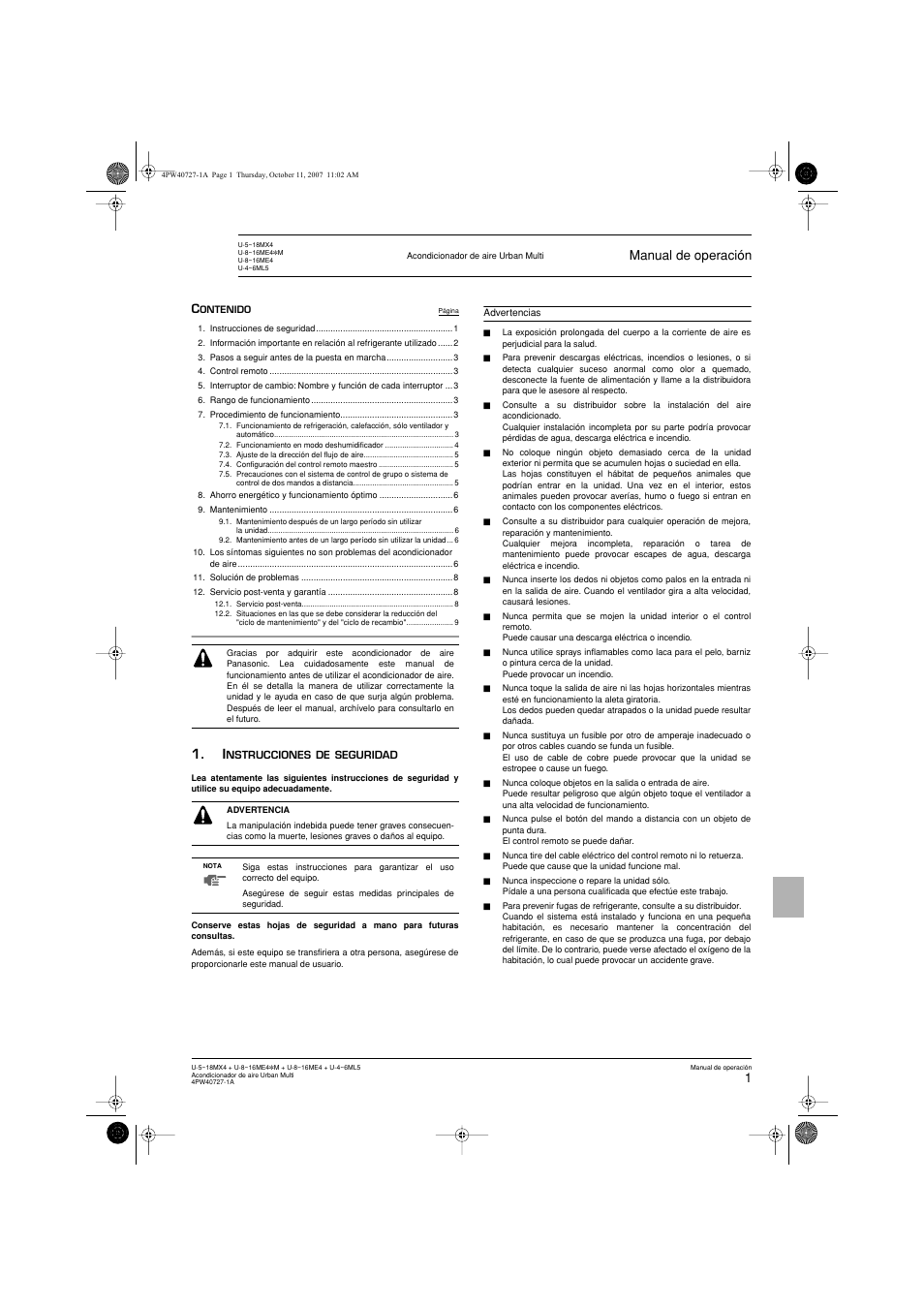 Manual de operación | Panasonic U12ME4 User Manual | Page 37 / 76