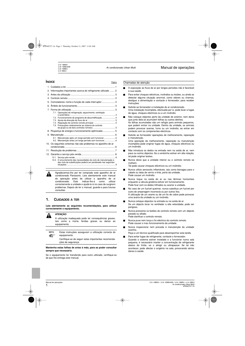 Manual de operações | Panasonic U12ME4 User Manual | Page 64 / 76