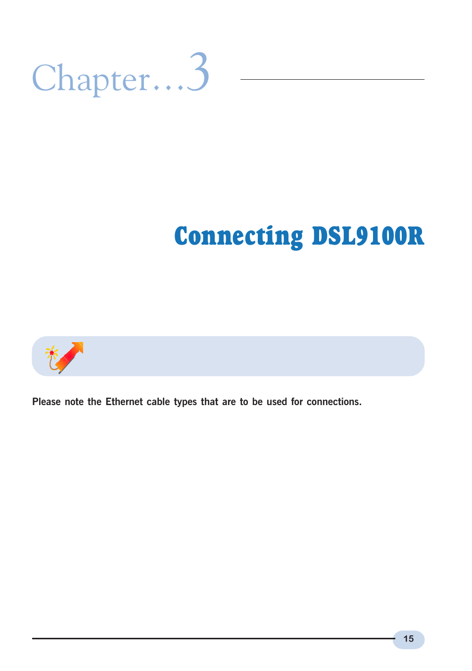 Connecting dsl9100r, Chapter | Aztech Systems DSL9100R User Manual | Page 15 / 32