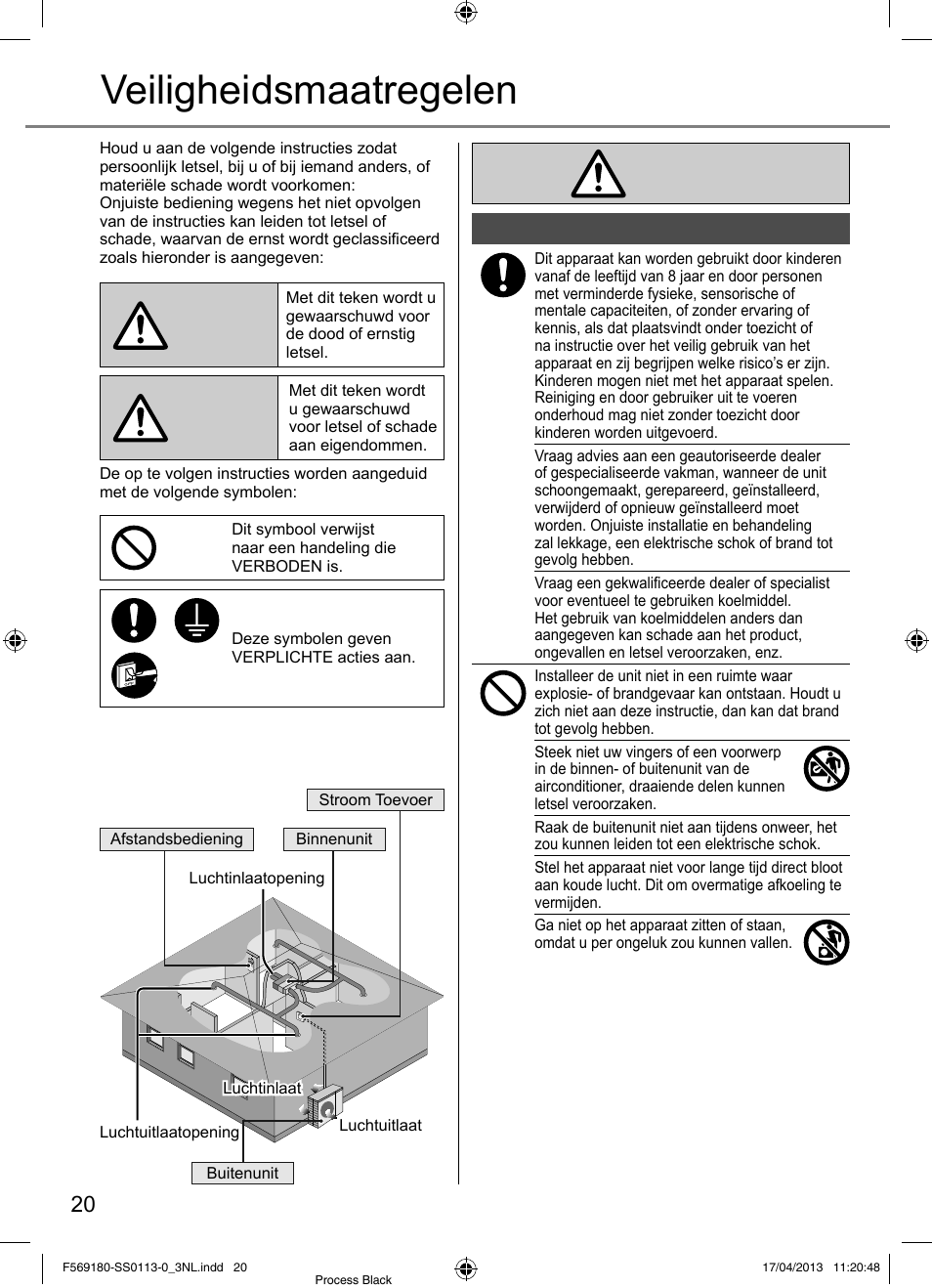 Veiligheidsmaatregelen | Panasonic CU5E34PBE User Manual | Page 20 / 76