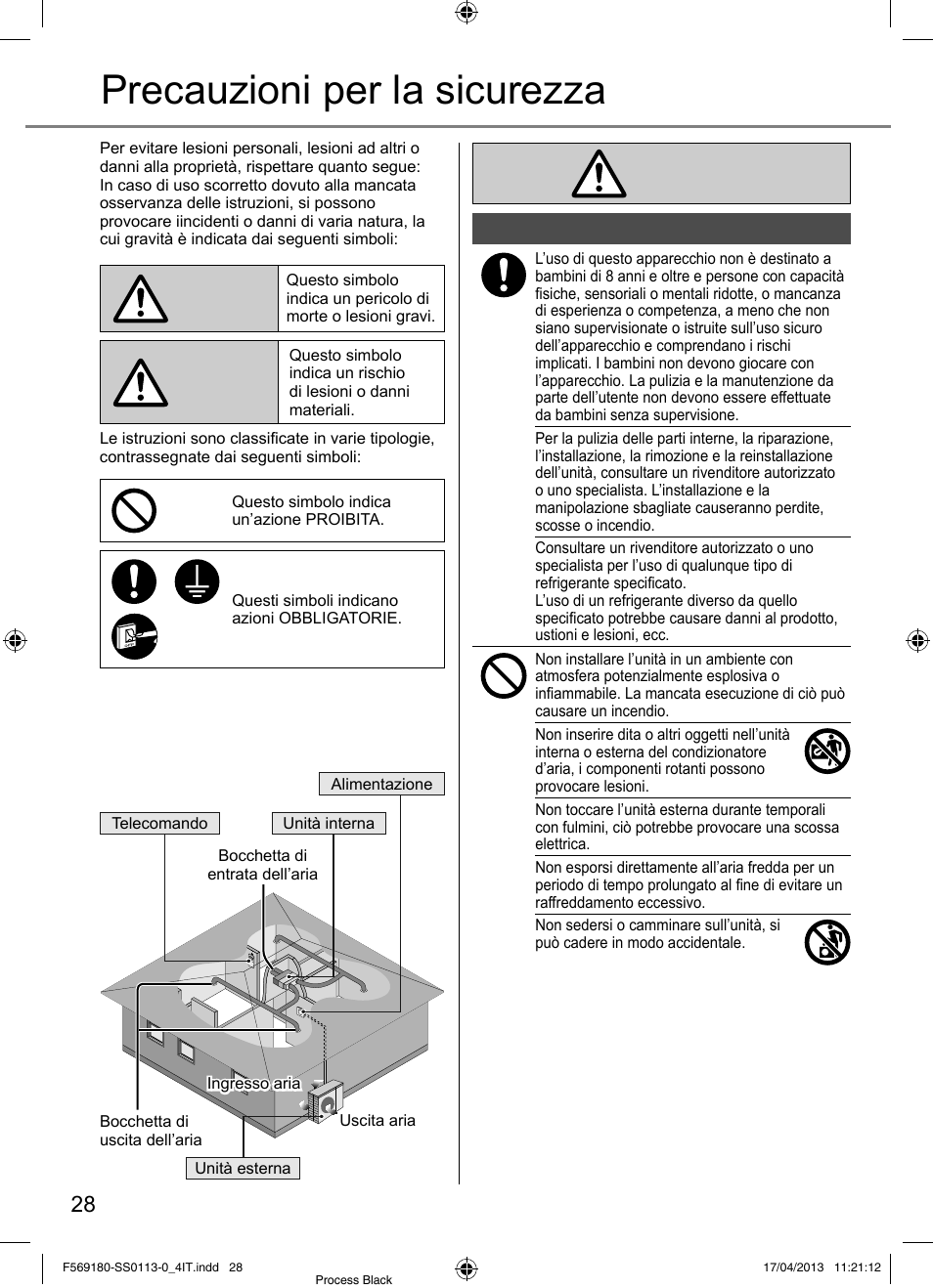 Precauzioni per la sicurezza | Panasonic CU5E34PBE User Manual | Page 28 / 76