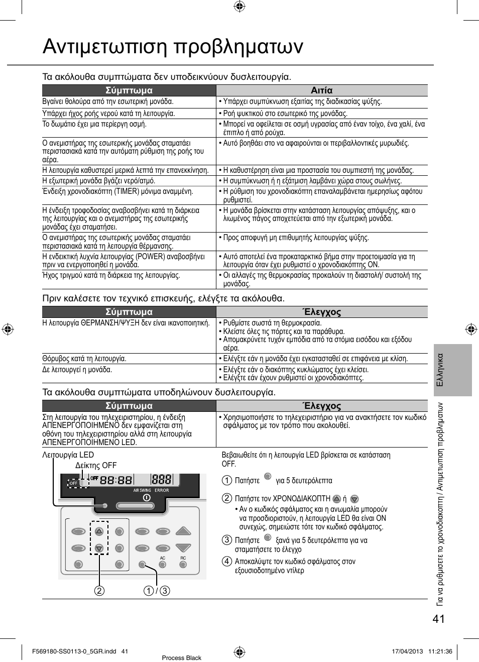 Αντιμετωπιση προβληματων | Panasonic CU5E34PBE User Manual | Page 41 / 76