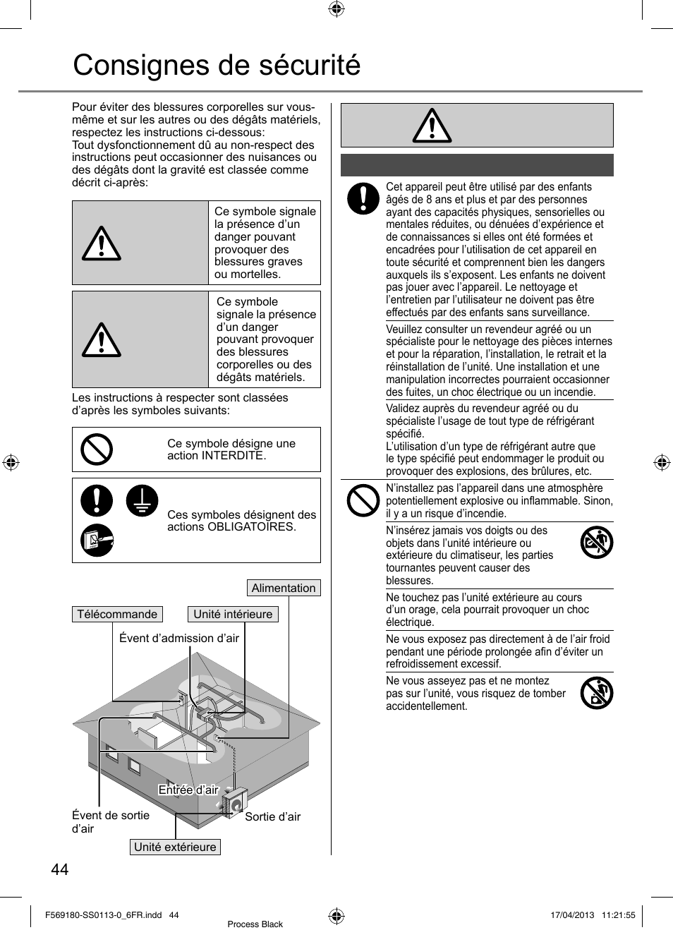 Consignes de sécurité | Panasonic CU5E34PBE User Manual | Page 44 / 76