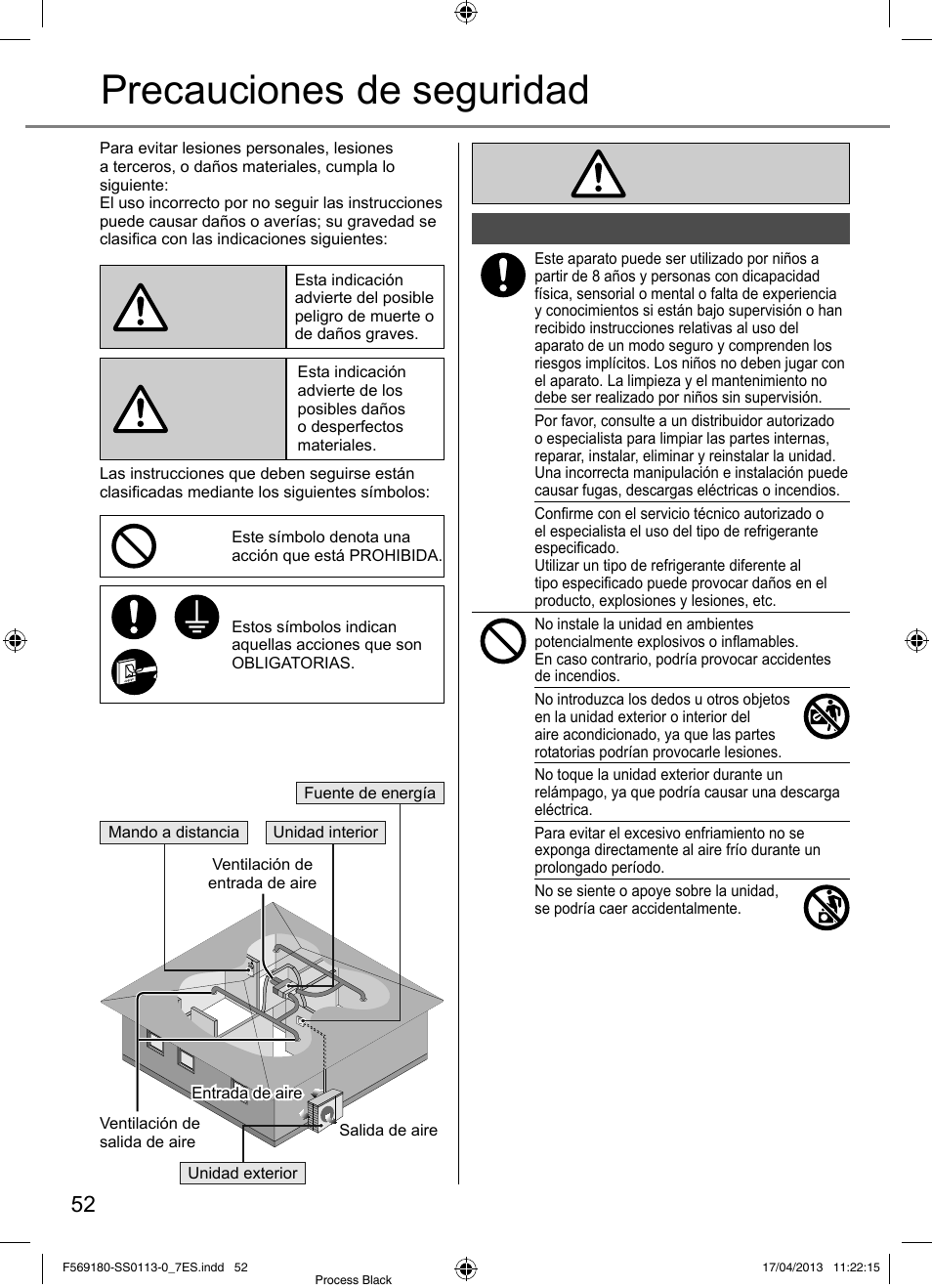 Precauciones de seguridad | Panasonic CU5E34PBE User Manual | Page 52 / 76