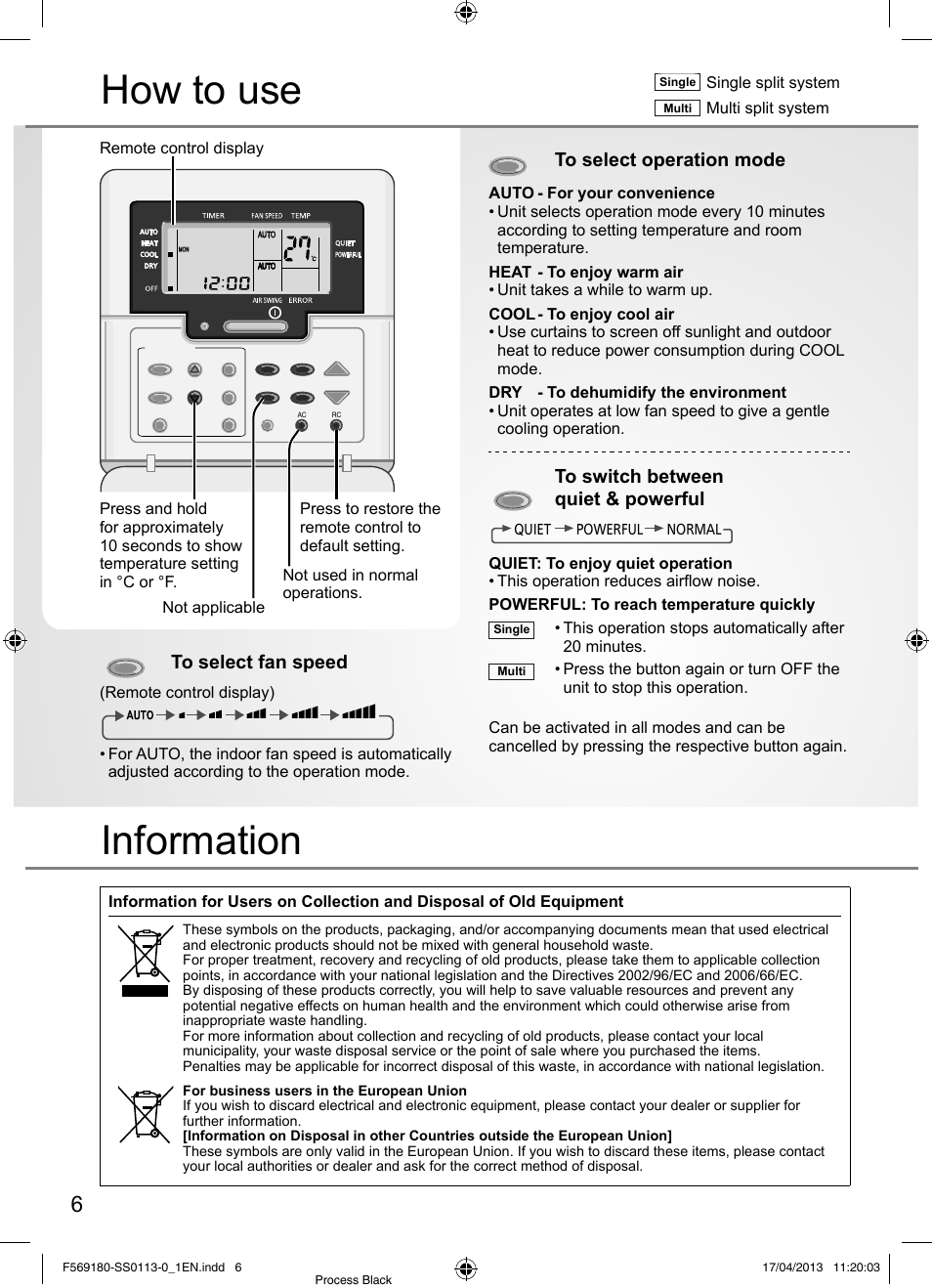 How to use, Information | Panasonic CU5E34PBE User Manual | Page 6 / 76