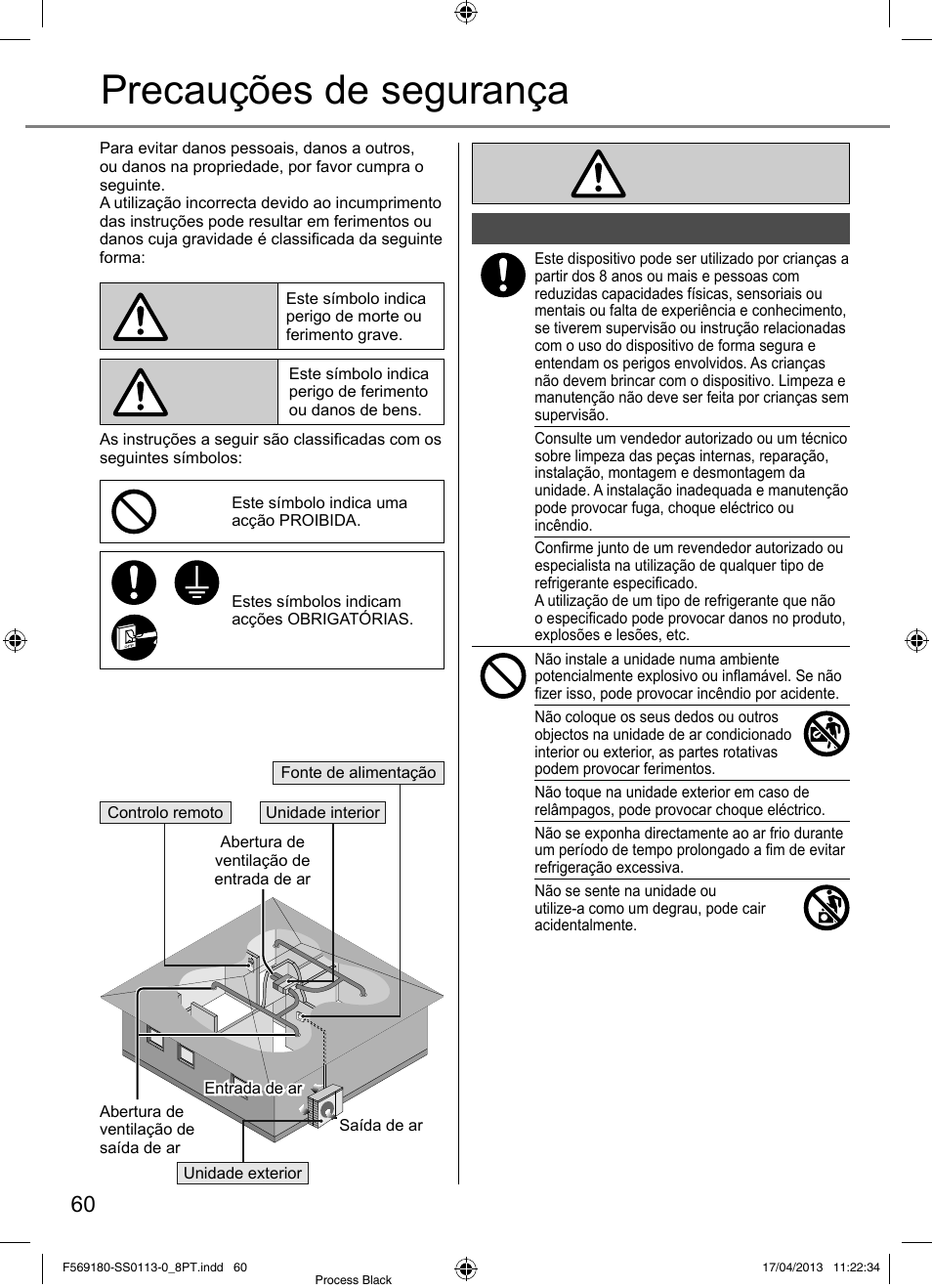 Precauções de segurança | Panasonic CU5E34PBE User Manual | Page 60 / 76