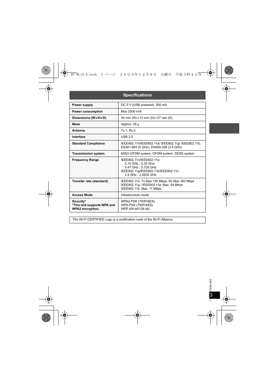 Panasonic DYWL10 User Manual | Page 3 / 52