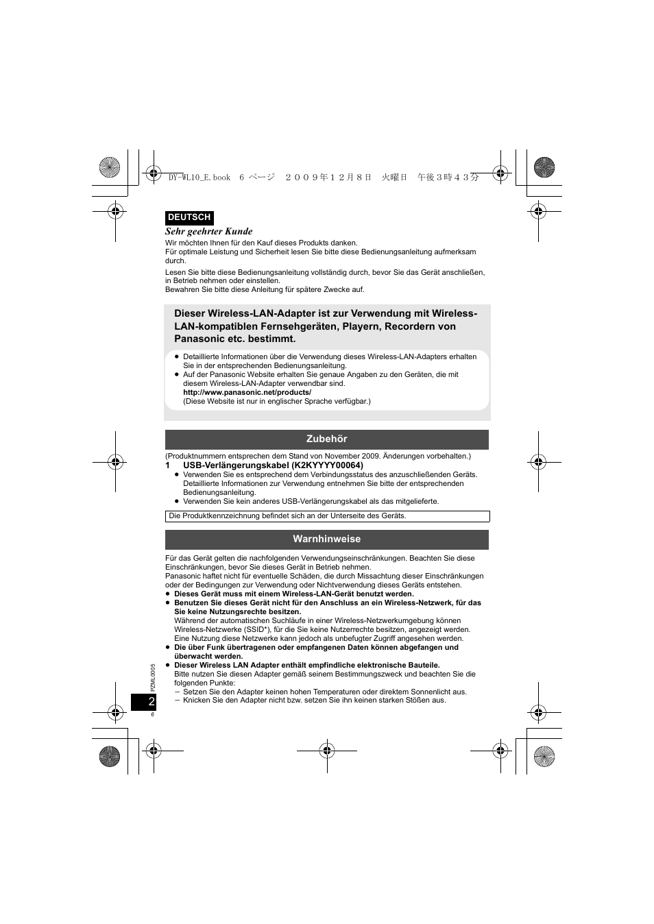 Panasonic DYWL10 User Manual | Page 6 / 52