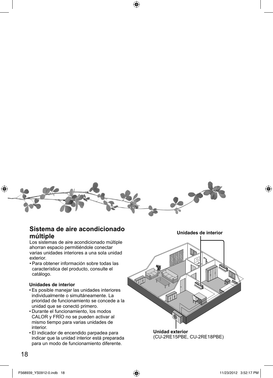 18 sistema de aire acondicionado múltiple | Panasonic CU2RE18PBE User Manual | Page 18 / 52