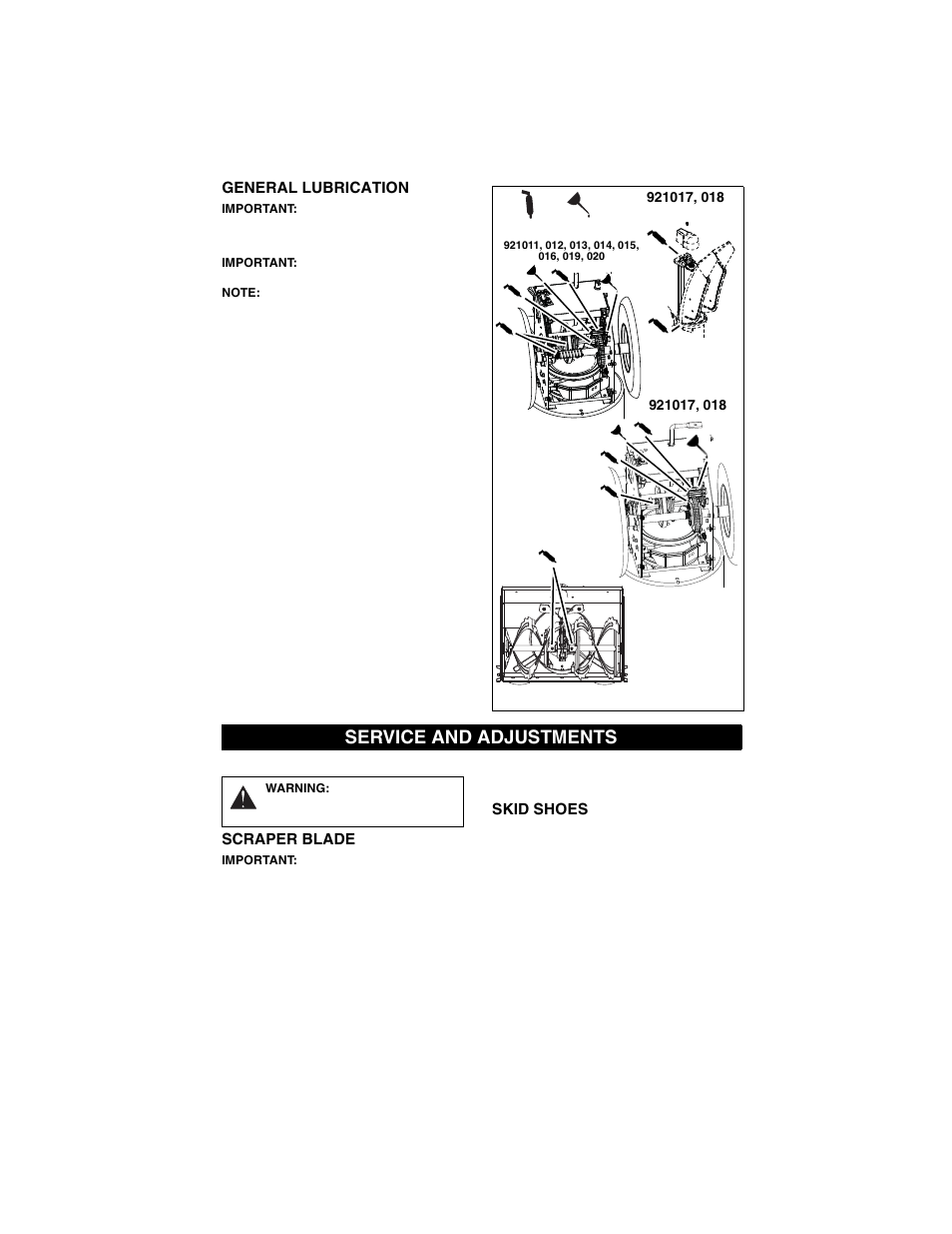 Service and adjustments | Ariens Sno-Thro 921012 User Manual | Page 26 / 44