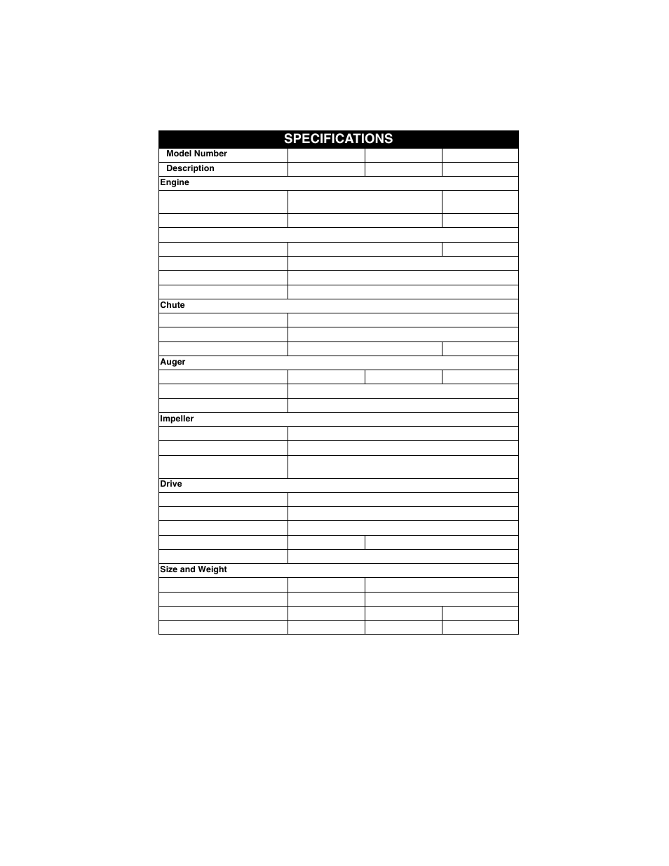 Specifications | Ariens Sno-Thro 921012 User Manual | Page 39 / 44