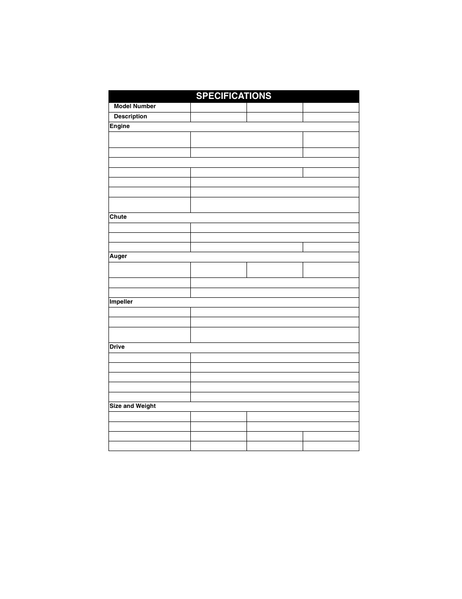 Specifications | Ariens Sno-Thro 921012 User Manual | Page 40 / 44