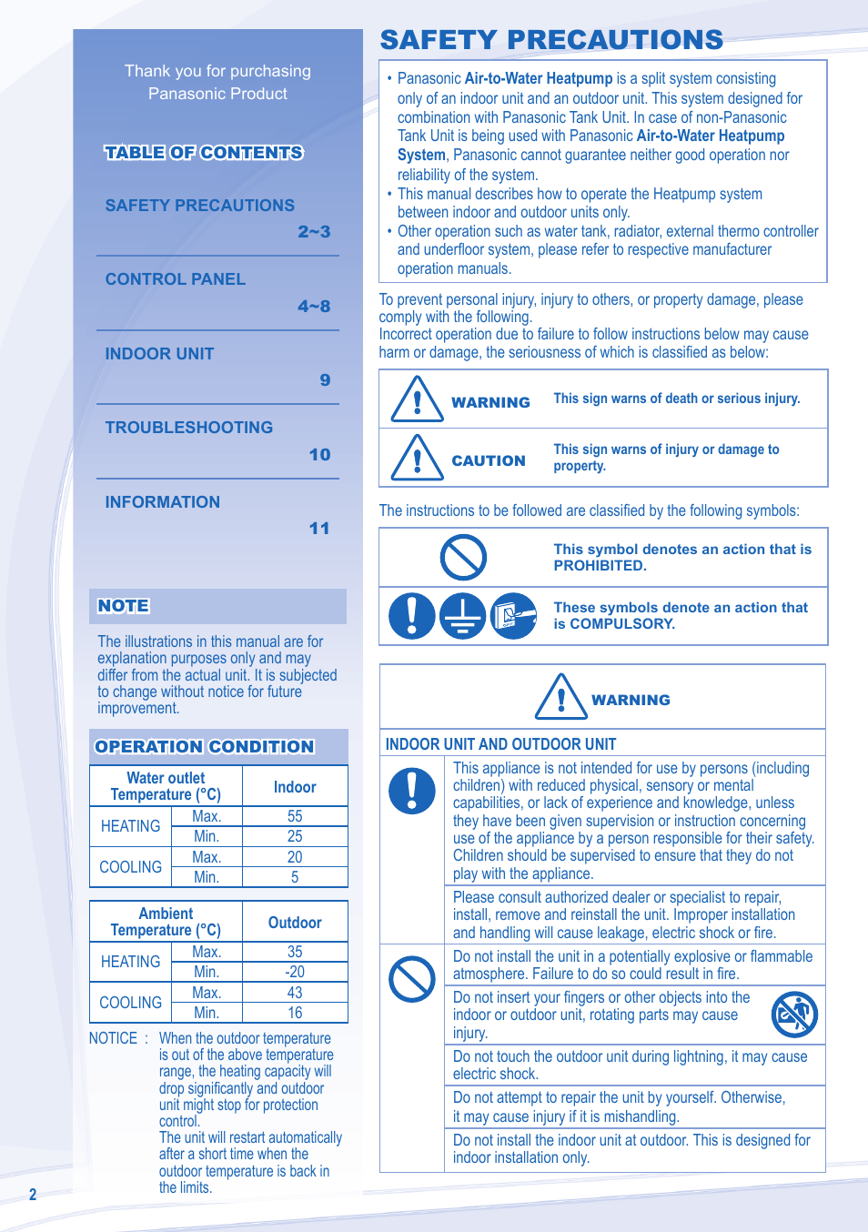 Safety precautions | Panasonic WHSDC14C9E8 User Manual | Page 2 / 92