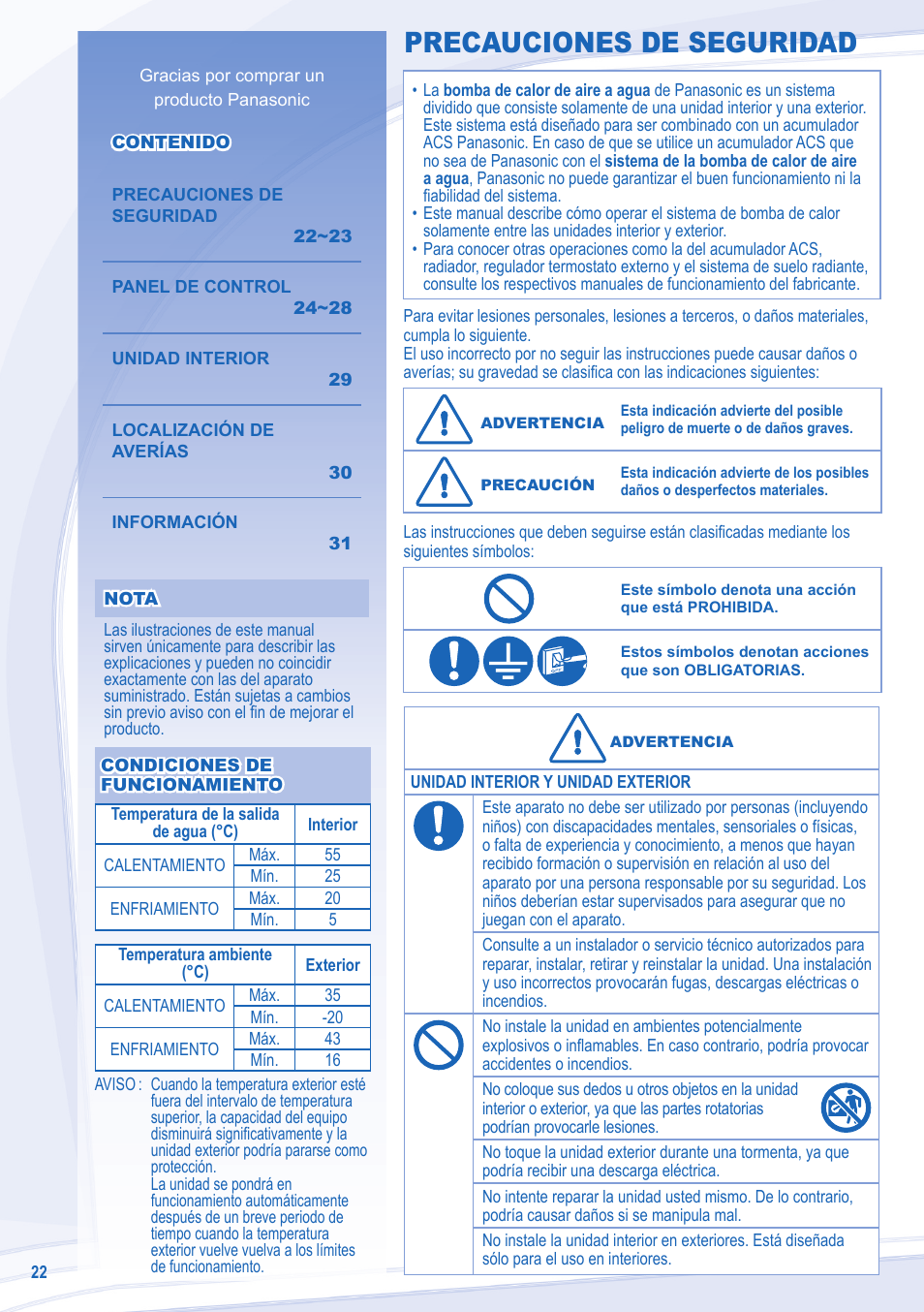 Precauciones de seguridad | Panasonic WHSDC14C9E8 User Manual | Page 22 / 92