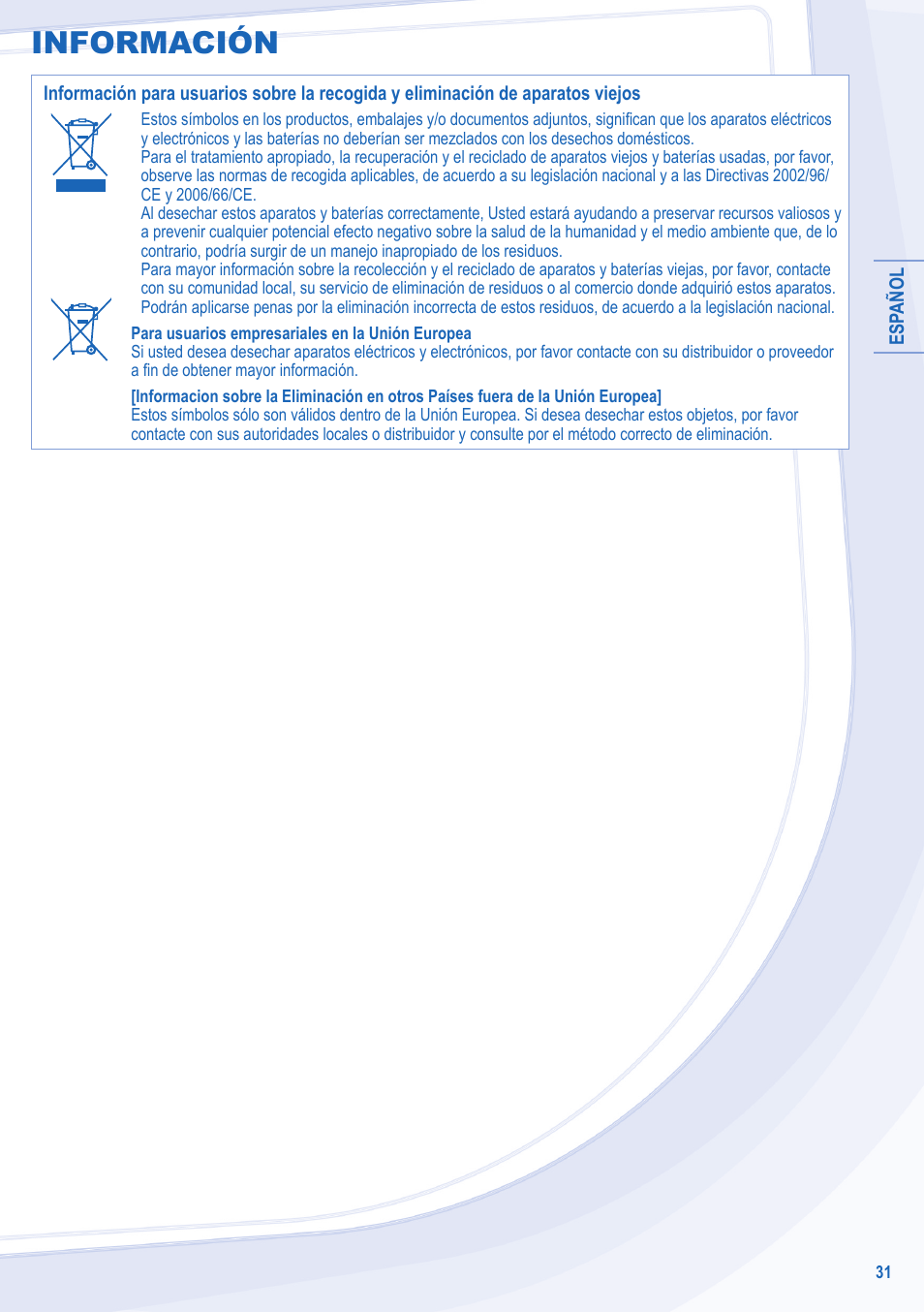 Información | Panasonic WHSDC14C9E8 User Manual | Page 31 / 92