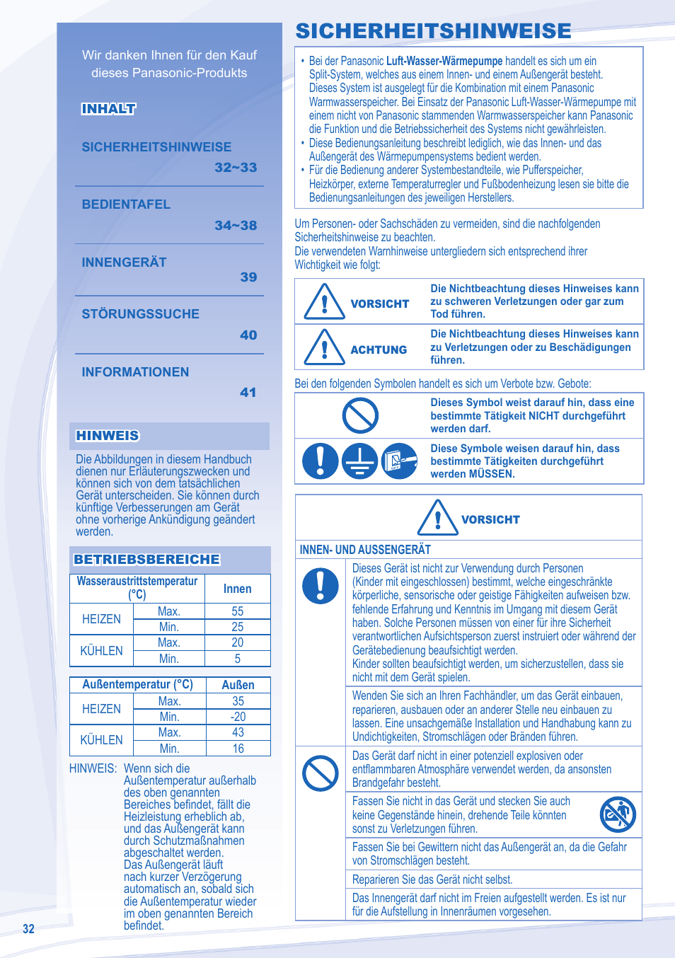 Sicherheitshinweise | Panasonic WHSDC14C9E8 User Manual | Page 32 / 92