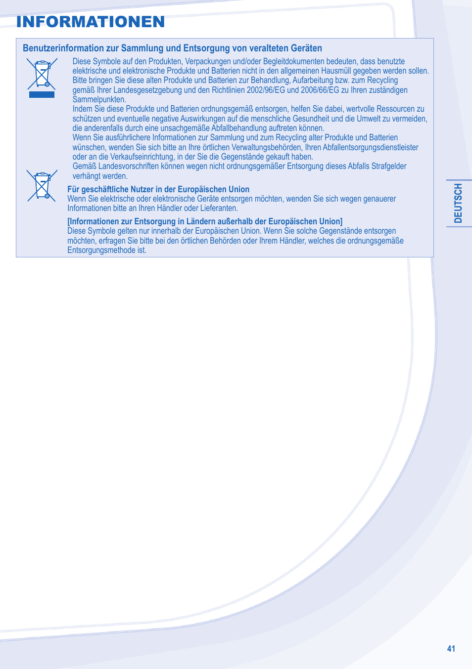 Informationen | Panasonic WHSDC14C9E8 User Manual | Page 41 / 92