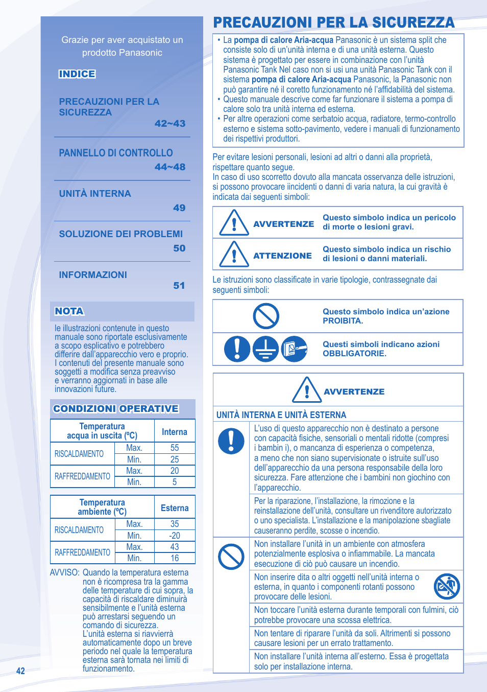 Precauzioni per la sicurezza | Panasonic WHSDC14C9E8 User Manual | Page 42 / 92