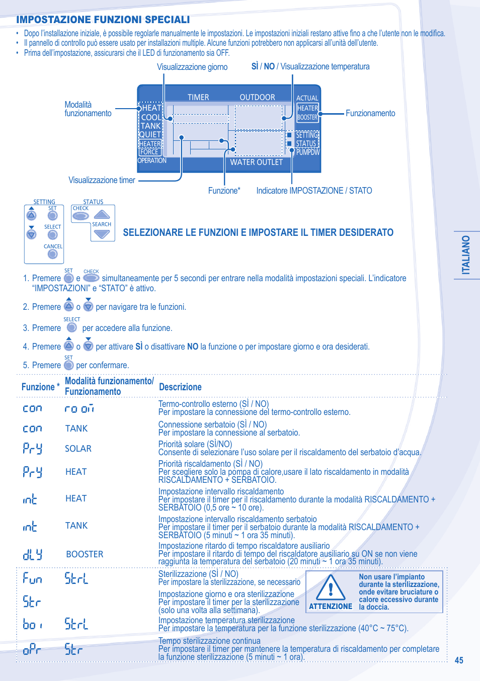 It aliano, Impostazione funzioni speciali | Panasonic WHSDC14C9E8 User Manual | Page 45 / 92