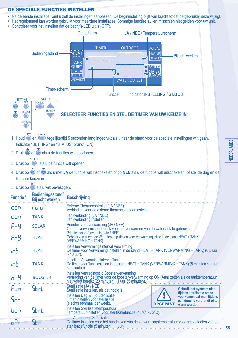 Nederlands, De speciale functies instellen | Panasonic WHSDC14C9E8 User Manual | Page 55 / 92