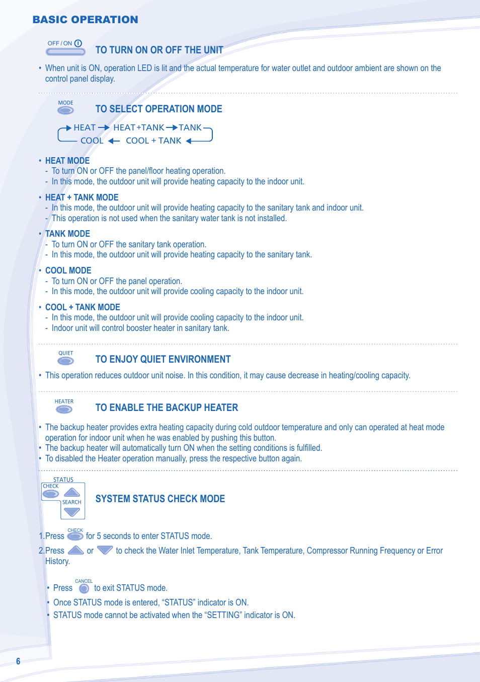 Basic operation, System status check mode | Panasonic WHSDC14C9E8 User Manual | Page 6 / 92