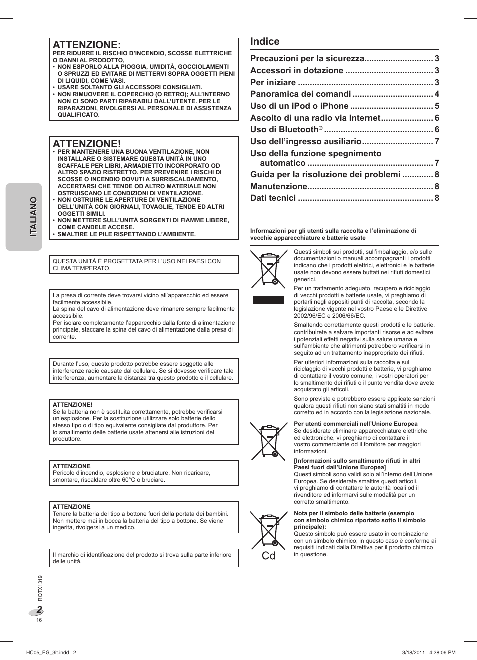 Hc05_eg_3it.pdf, Attenzione, Indice | It aliano it aliano | Panasonic SCHC05EG User Manual | Page 16 / 52