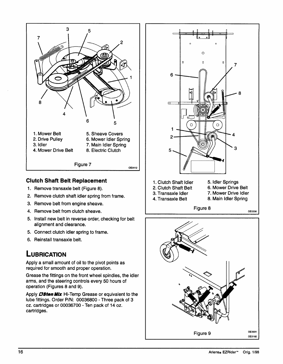 Clutch shaft belt replacement, Lubrication | Ariens 009-1648 User Manual | Page 20 / 28