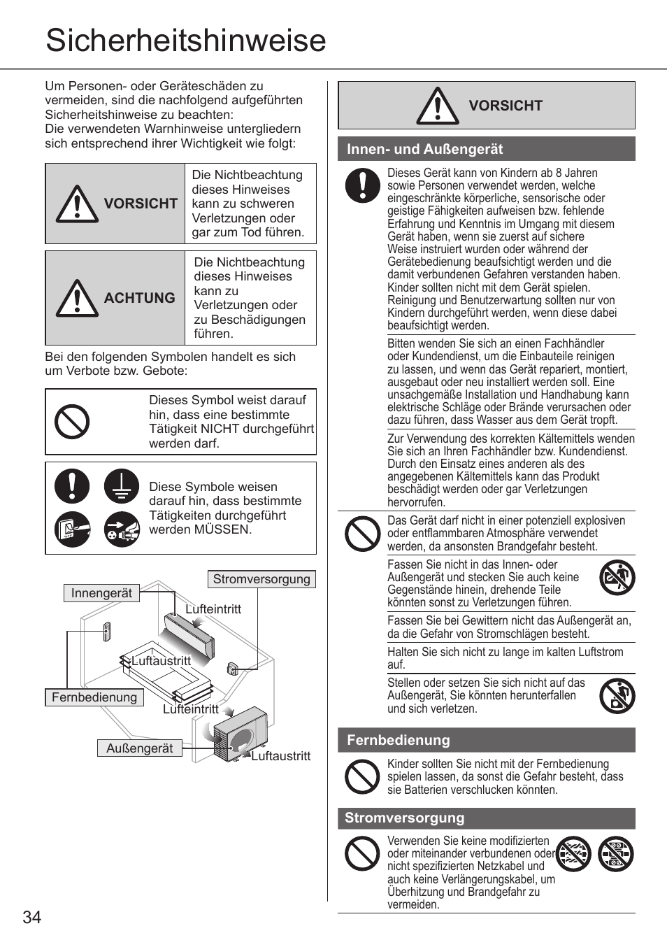 Sicherheitshinweise | Panasonic CUE12QKE User Manual | Page 34 / 64