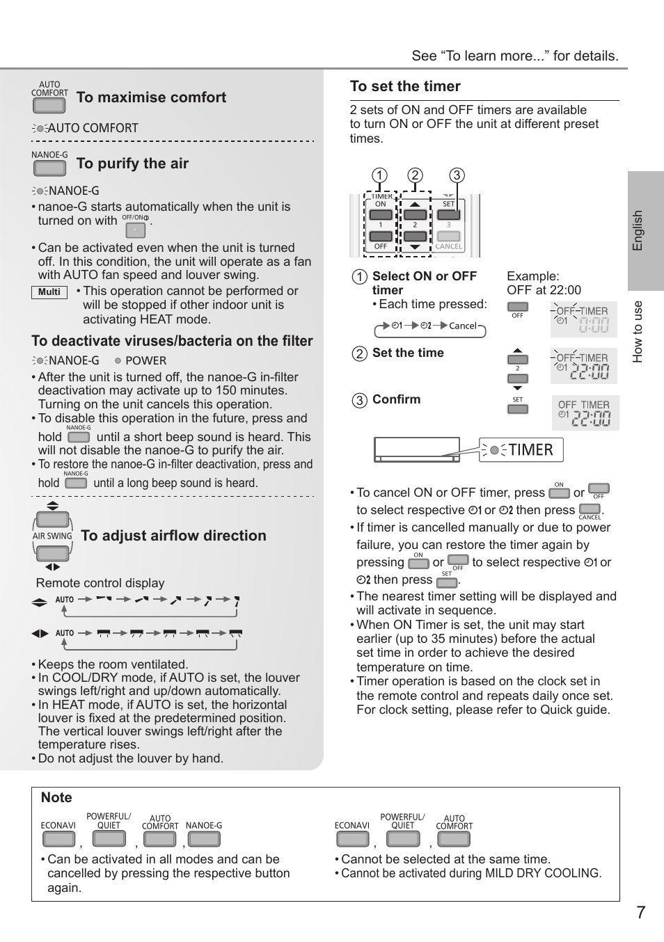 Timer, See “to learn more...” for details | Panasonic CUE12QKE User Manual | Page 7 / 64