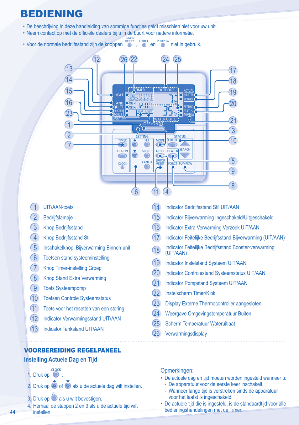 Bediening | Panasonic WHSXF12D9E8 User Manual | Page 44 / 76