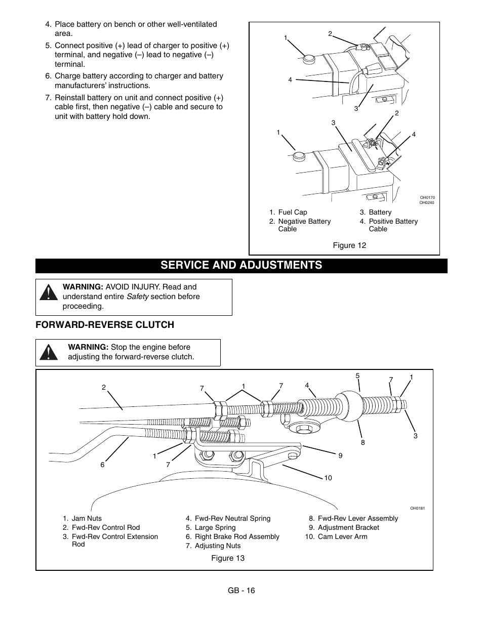 Service and adjustments, Forward-reverse clutch | Ariens 985115 User Manual | Page 16 / 24