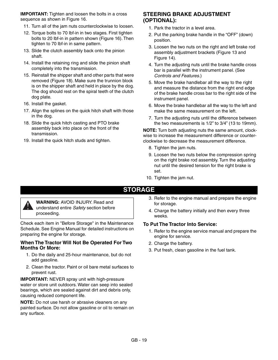 Storage | Ariens 985115 User Manual | Page 19 / 24