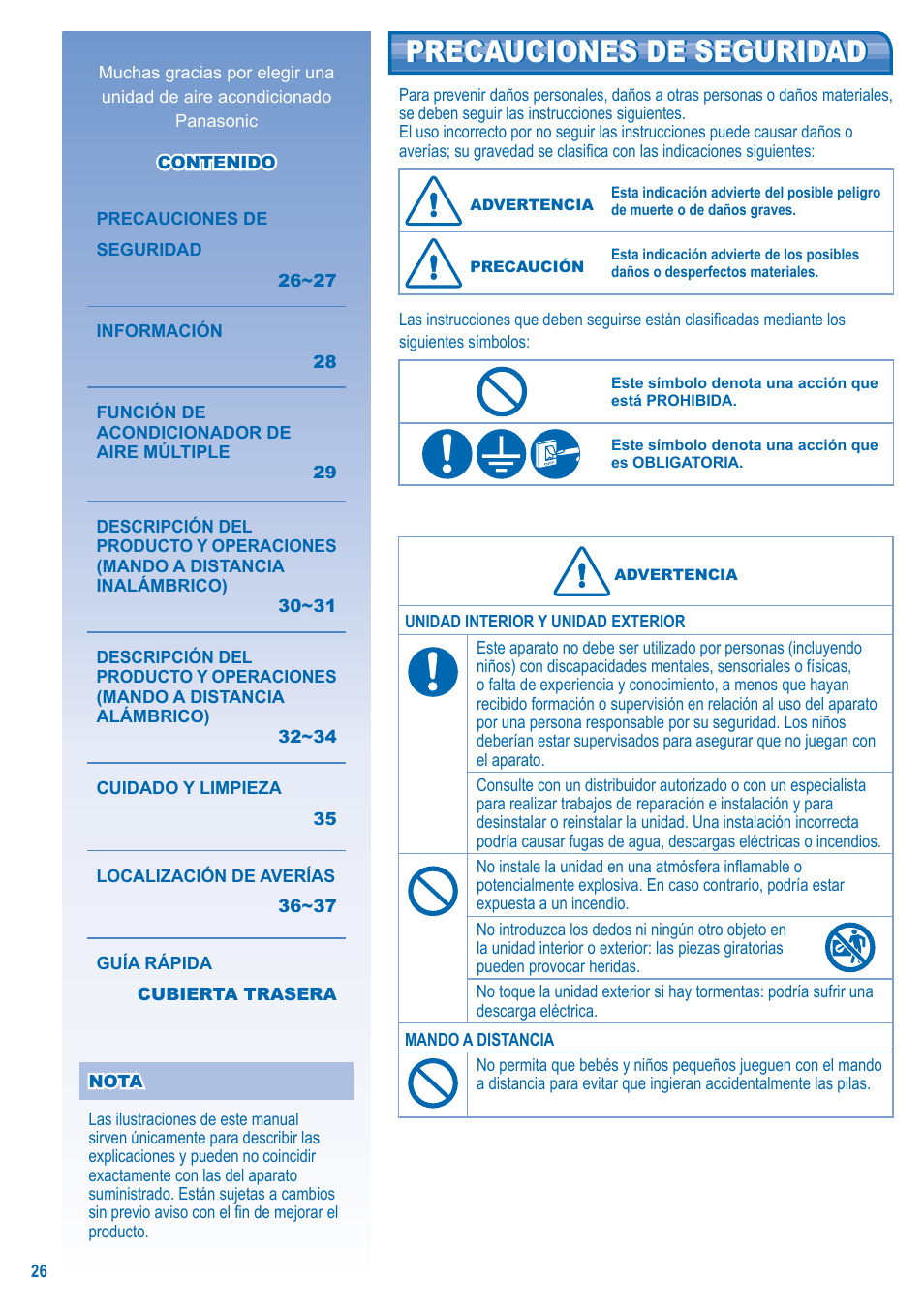 Precauciones de seguridad | Panasonic U5LA1E5 User Manual | Page 26 / 112