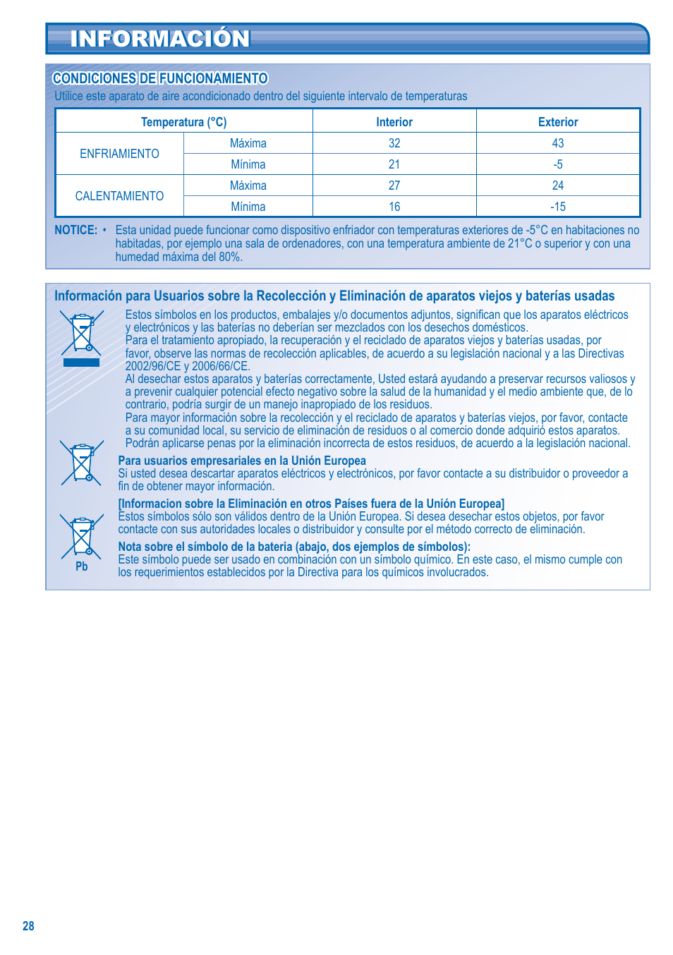 Información | Panasonic U5LA1E5 User Manual | Page 28 / 112