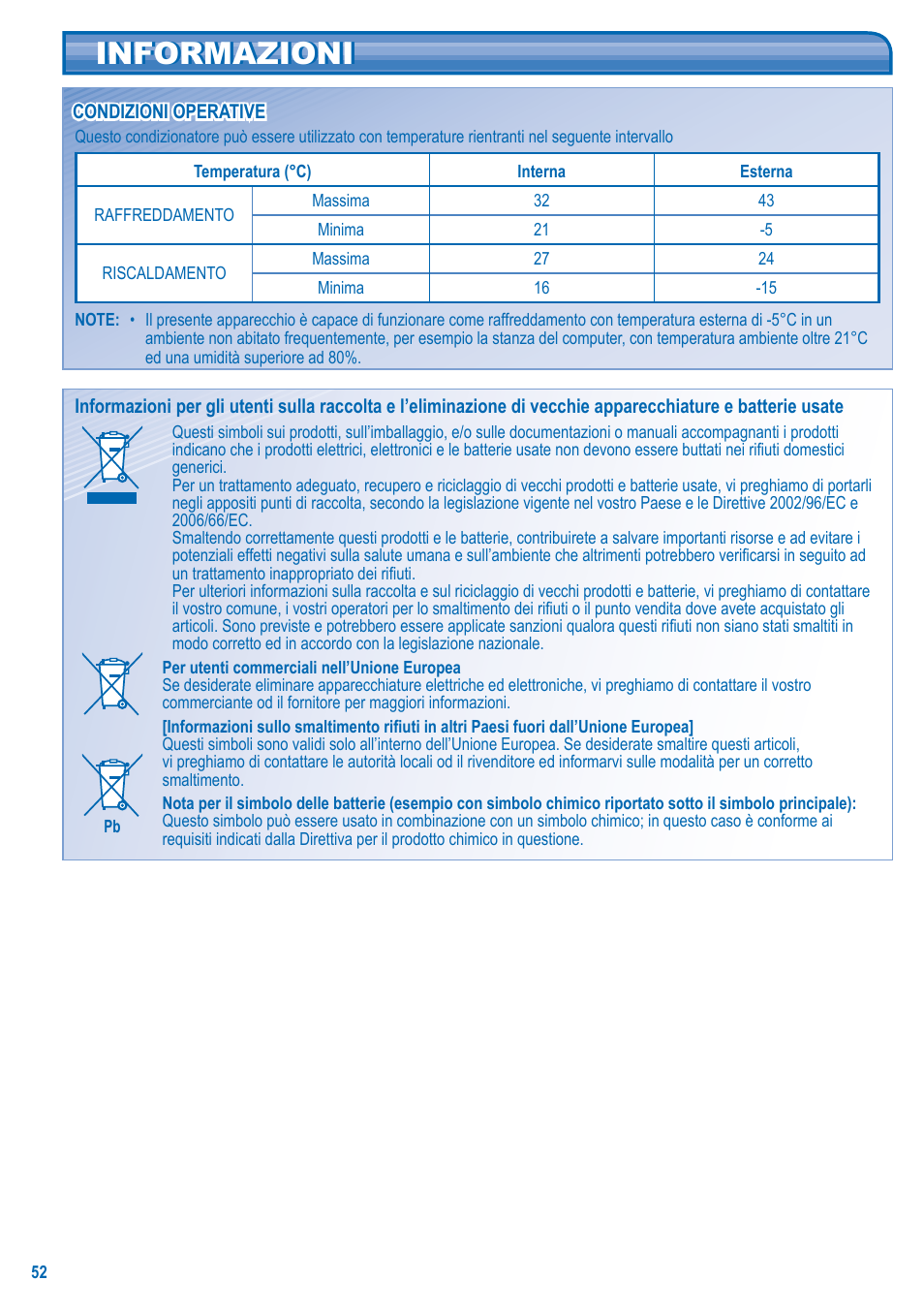 Informazioni | Panasonic U5LA1E5 User Manual | Page 52 / 112