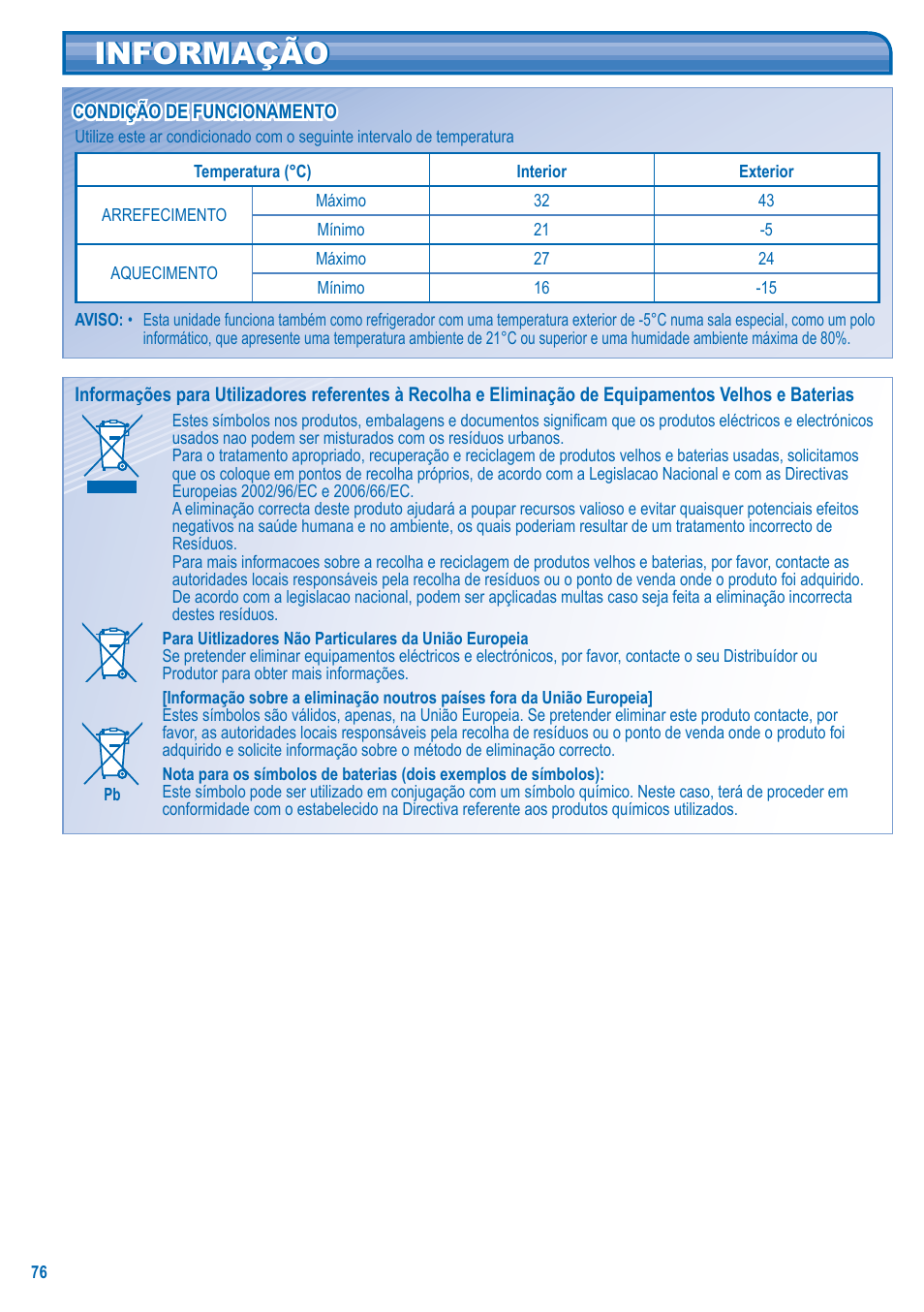 Informação | Panasonic U5LA1E5 User Manual | Page 76 / 112