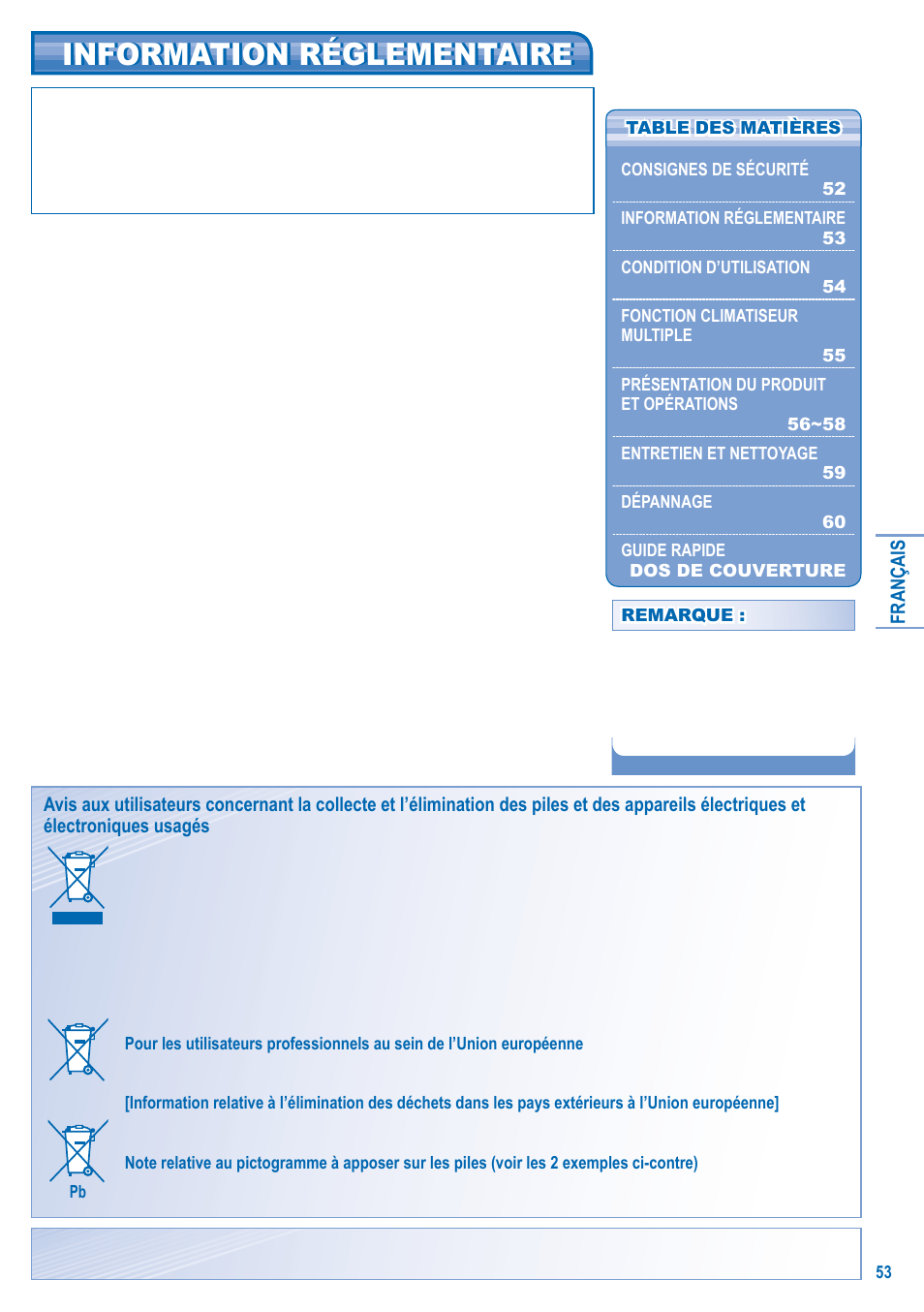 Information réglementaire | Panasonic CSE10KD3EA User Manual | Page 53 / 92