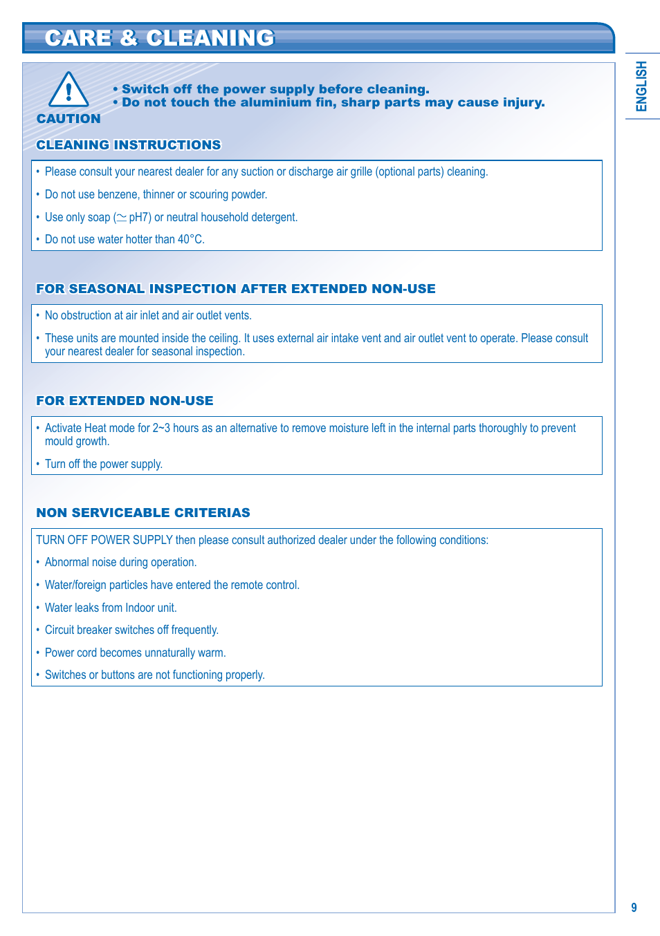 Care & cleaning | Panasonic CSE10KD3EA User Manual | Page 9 / 92