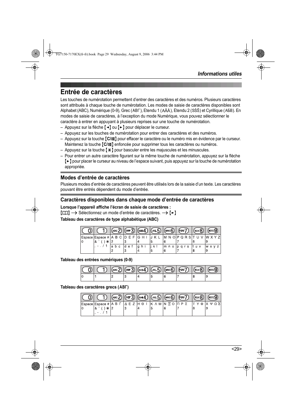 Entrée de caractères | Panasonic KXTG7150EX User Manual | Page 101 / 216