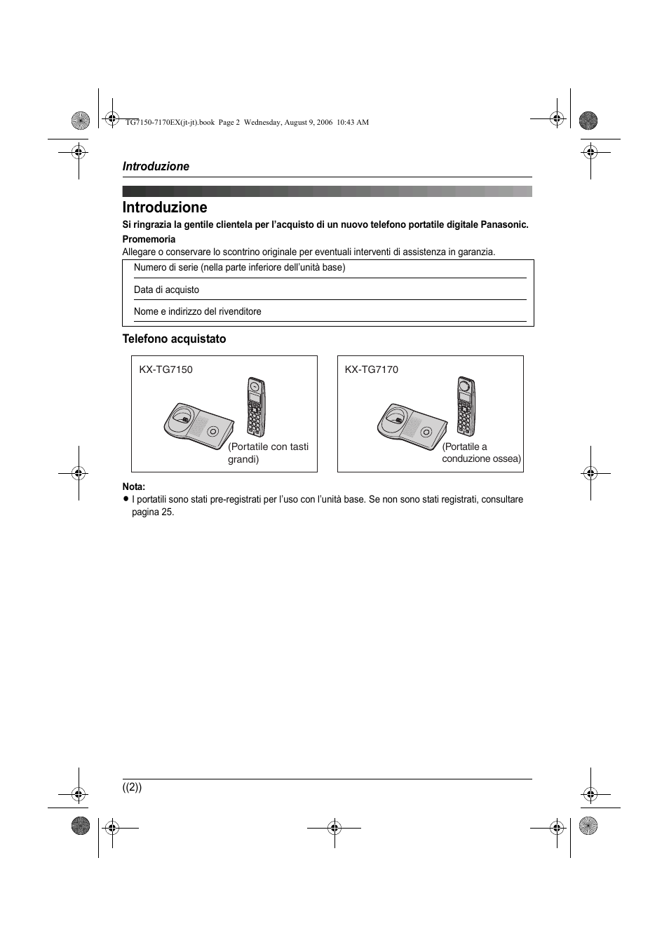 Introduzione | Panasonic KXTG7150EX User Manual | Page 110 / 216