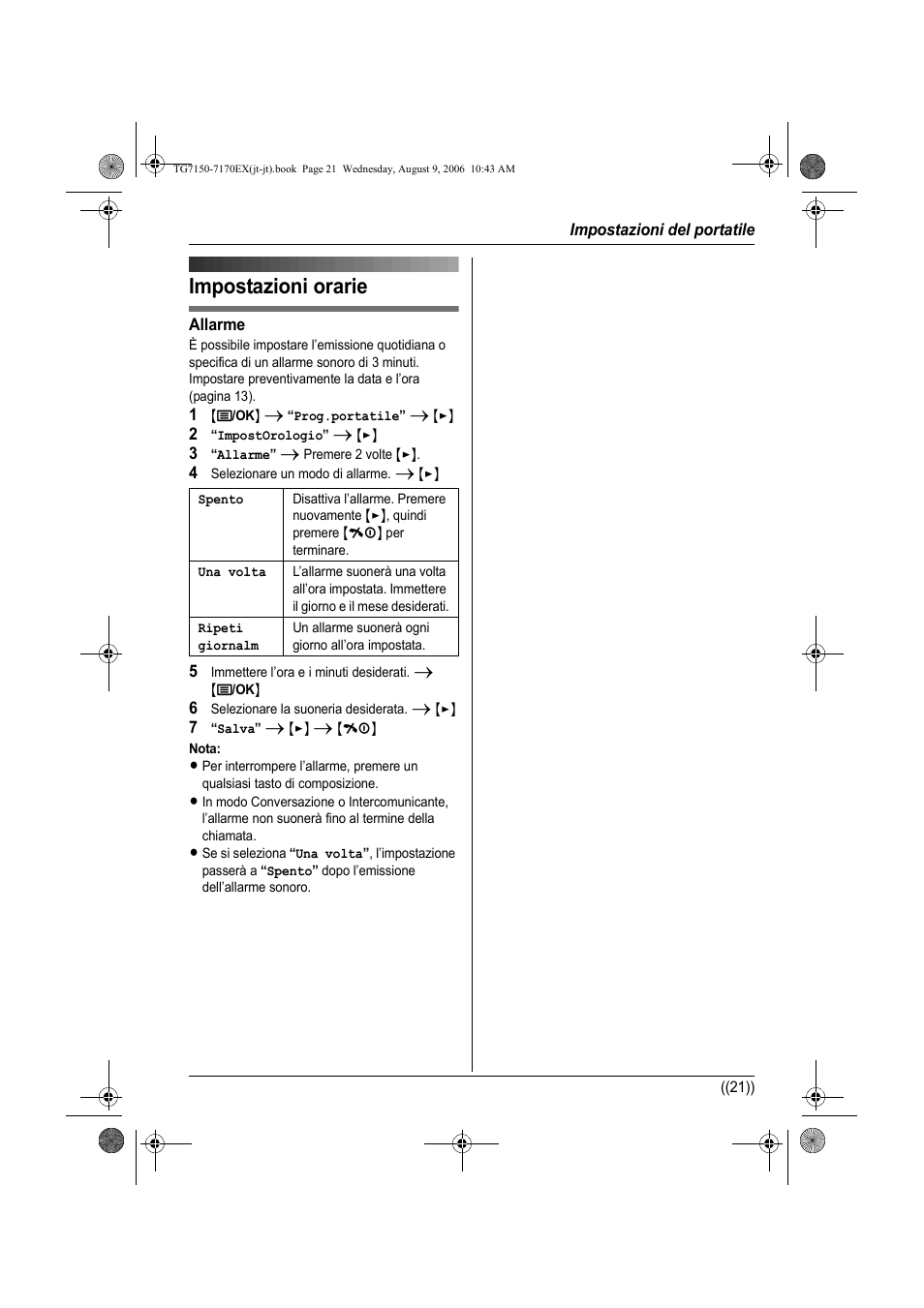 Impostazioni orarie | Panasonic KXTG7150EX User Manual | Page 129 / 216