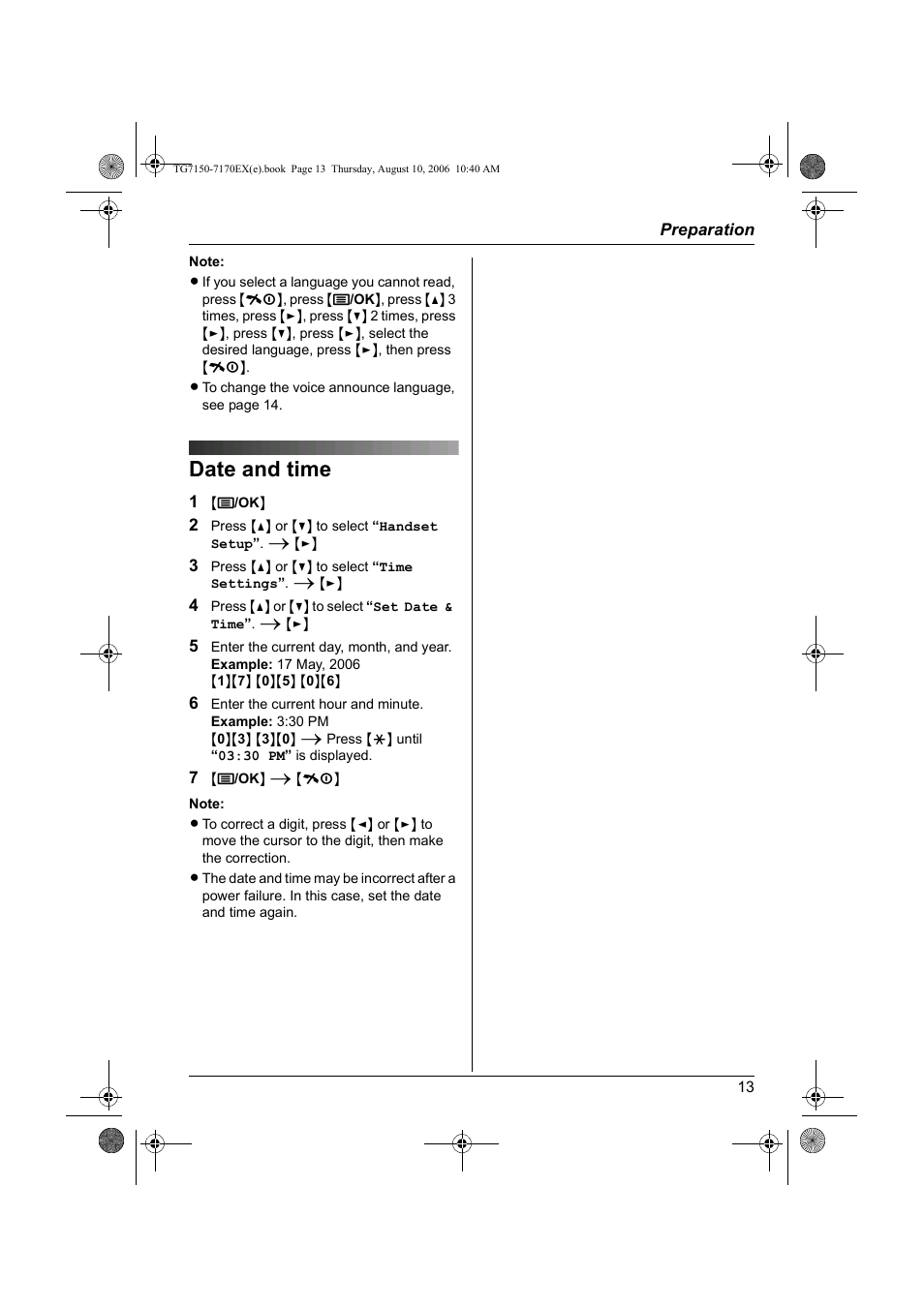 Date and time | Panasonic KXTG7150EX User Manual | Page 13 / 216