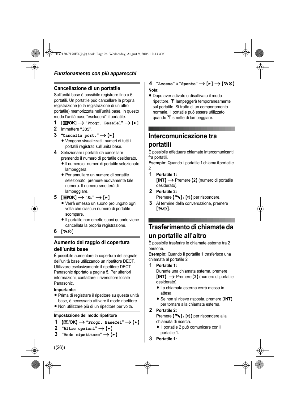 Intercomunicazione tra portatili | Panasonic KXTG7150EX User Manual | Page 134 / 216