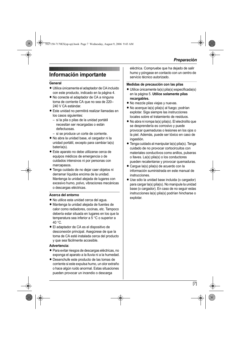 Información importante | Panasonic KXTG7150EX User Manual | Page 151 / 216