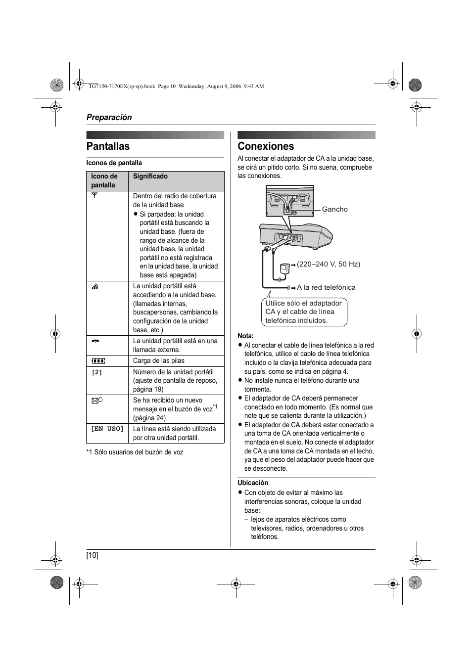 Pantallas, Conexiones | Panasonic KXTG7150EX User Manual | Page 154 / 216