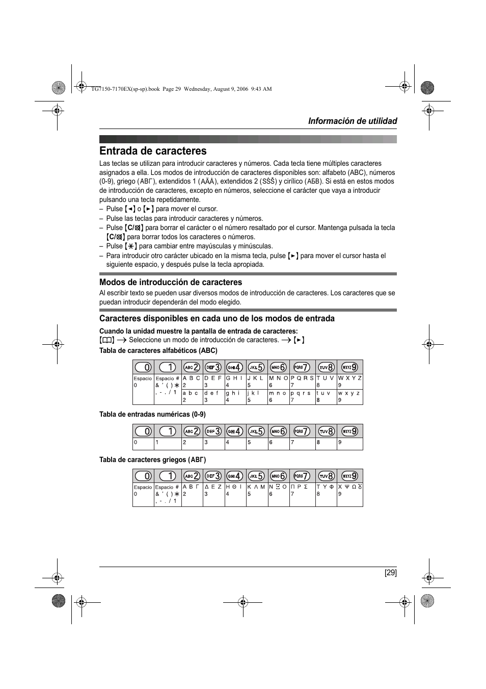 Entrada de caracteres | Panasonic KXTG7150EX User Manual | Page 173 / 216