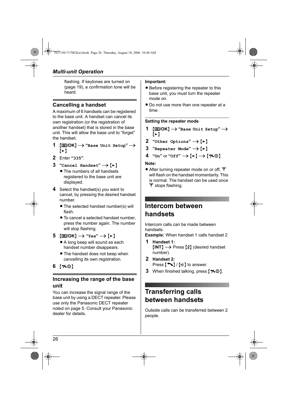 Intercom between handsets, Transferring calls between handsets | Panasonic KXTG7150EX User Manual | Page 26 / 216